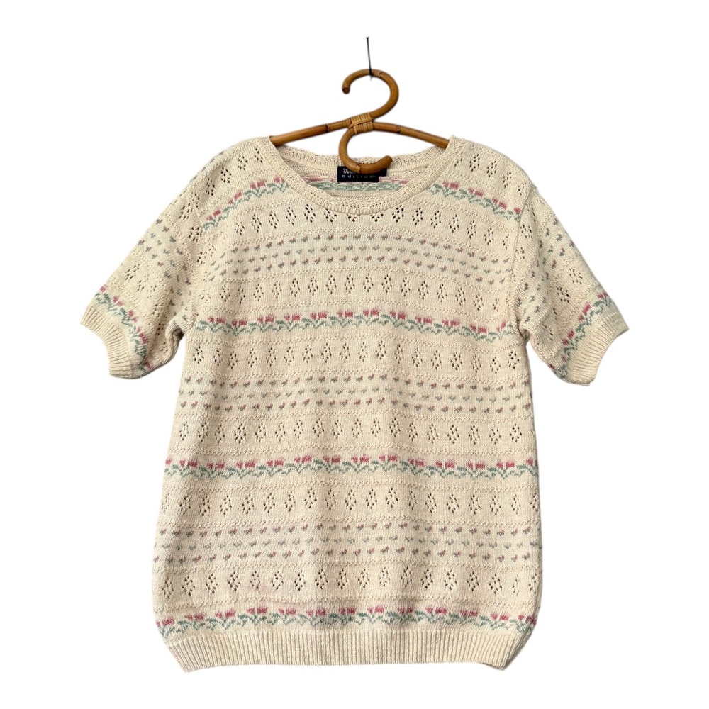 Vintage |‎ Weekend Edition | Floral Eyelet Knit Short Sleeve Top Size S
